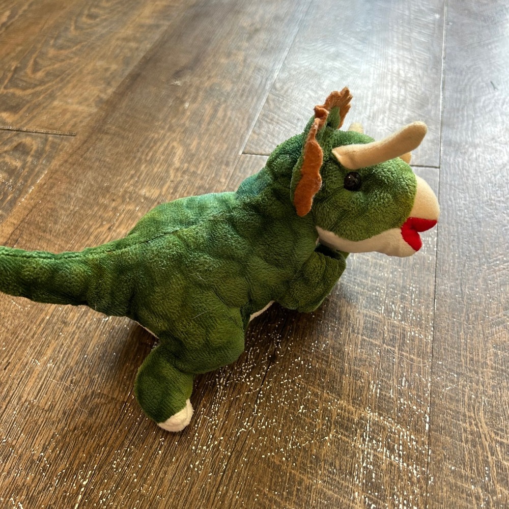 Wild Republic Triceratops Huggers Green Dinosaur Snap Bracelet Plush Toy 8 Inch